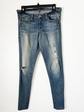 Fly Monkey Platinum Low Rise Sandblasted Blue Distressed Skinny Jeans Size 27